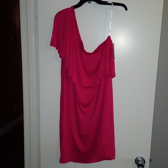 Three Dots Jersey Ruffle One Shoulder Dress - Picture 3 of 4